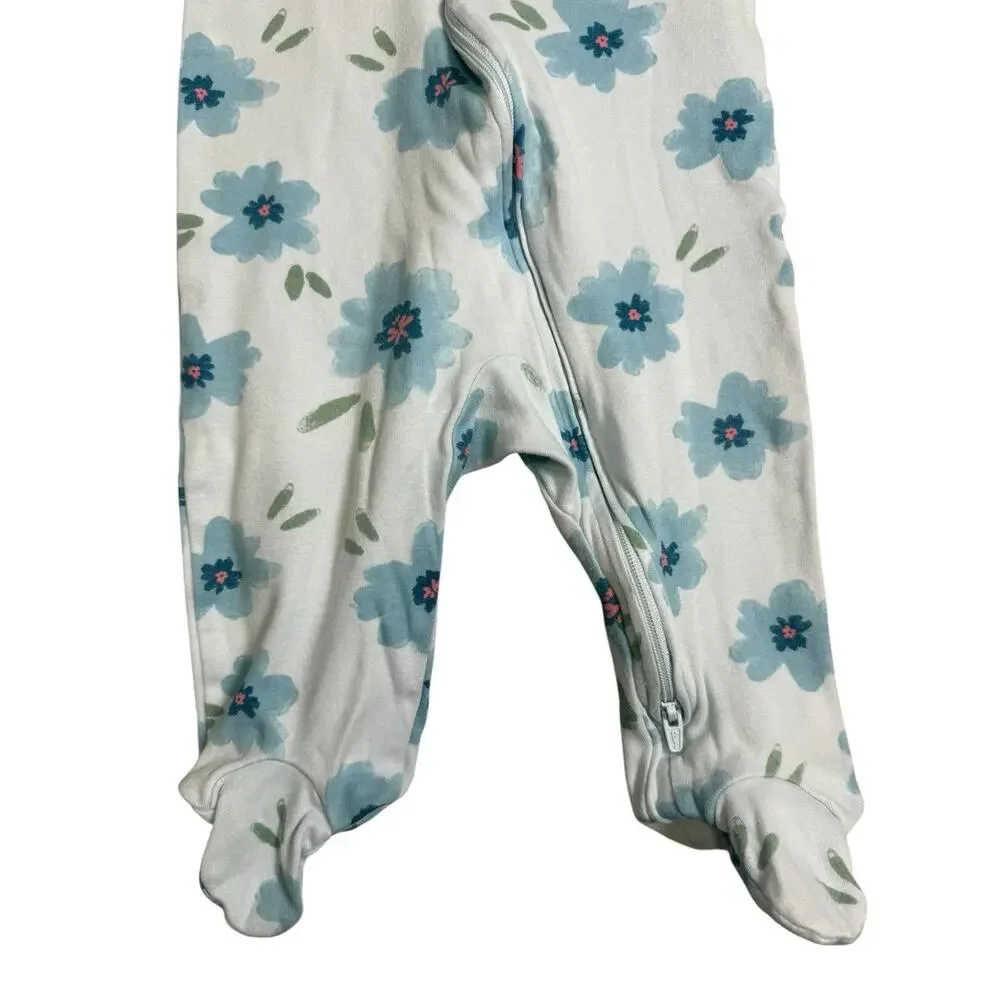 Carters Sleeper Pajamas Baby Girl Flowers Blue 6 Months